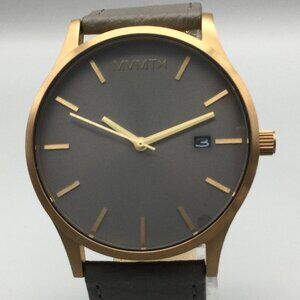 MVMT Classic Bronze Age Watch Men 45mm Gold Tone Grey Leather Band New Battery